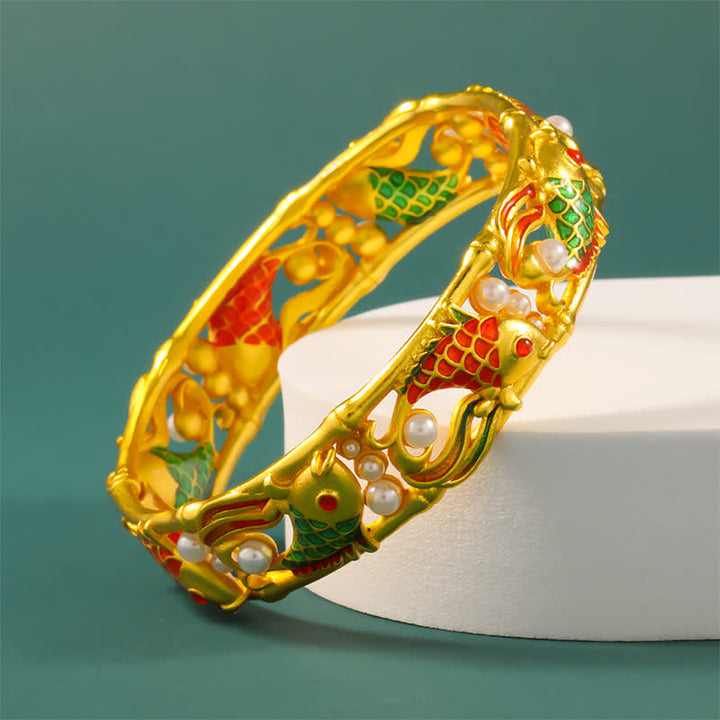 Buddha Stones Gold-Plated Brass Koi Fish Success Vintage Chinese Cuff Bracelet Bangle - image 2
