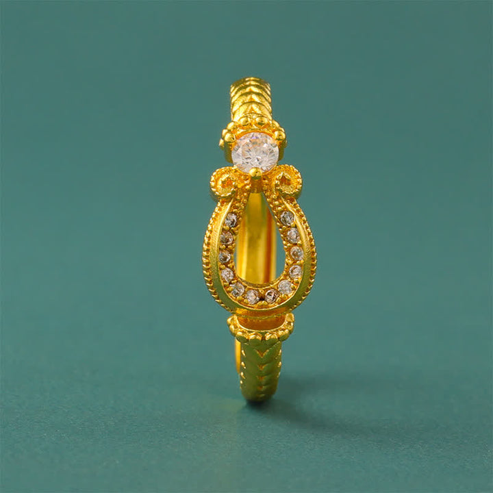 Buddha Stones Gold Plated Brass Vintage Horseshoe Buckle Design Open Ring - image 2