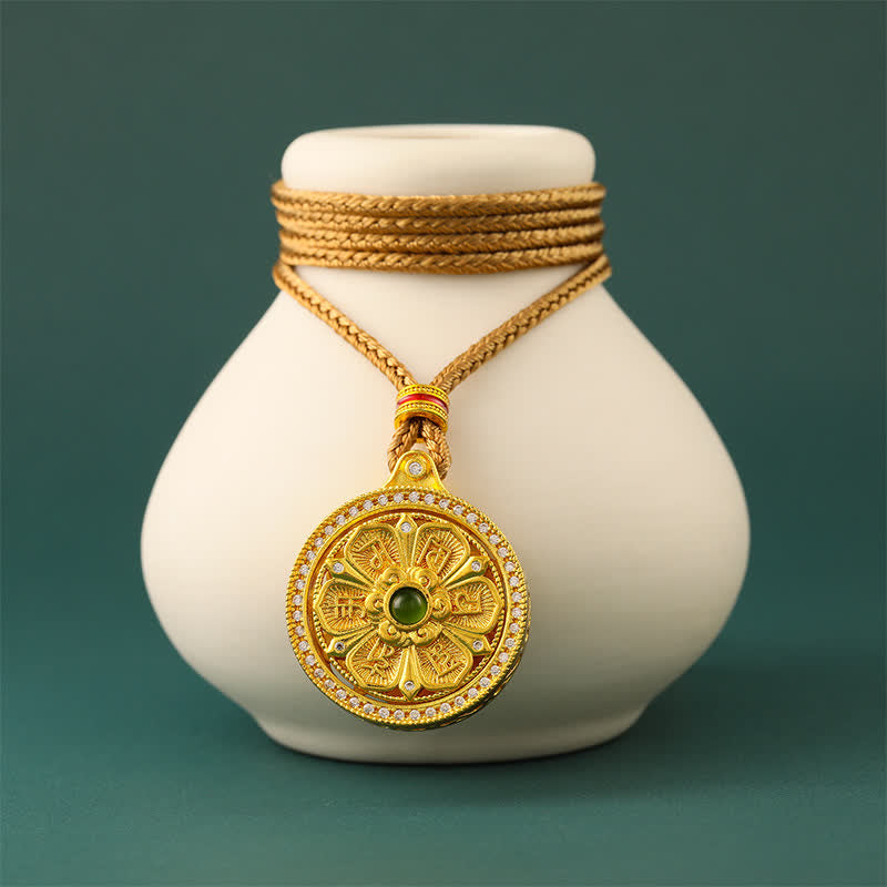 Buddha Stones Gold Plated Brass Om Mani Padme Hum Wisdom Rotating Round Necklace - image 2