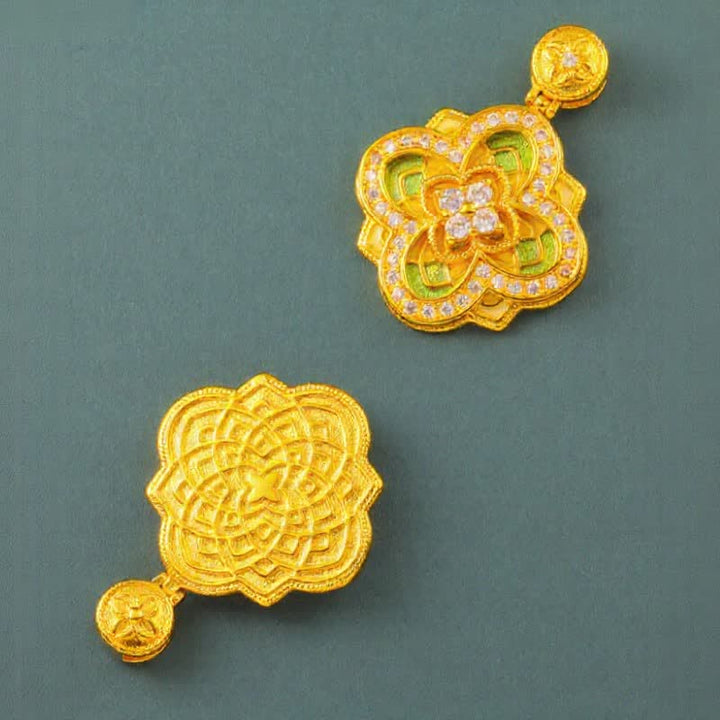 Buddha Stones Begonia Gold Plated Copper Harmonic Connection Ruyi Compass Necklace - image 10