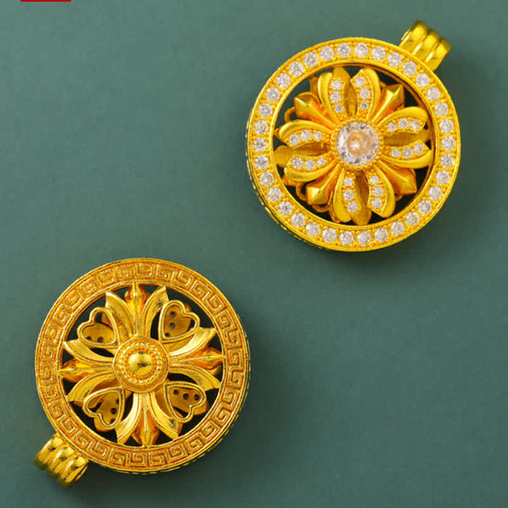 Buddha Stones Gold Plated Brass Rotating Iris Flower Round Pendant Necklace - image 7