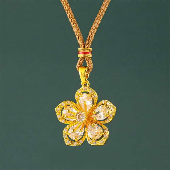 Buddha Stones Gold Plated Brass Plum Blossom Harmonic Connection Pendant Necklace - Golden Rope - image 0