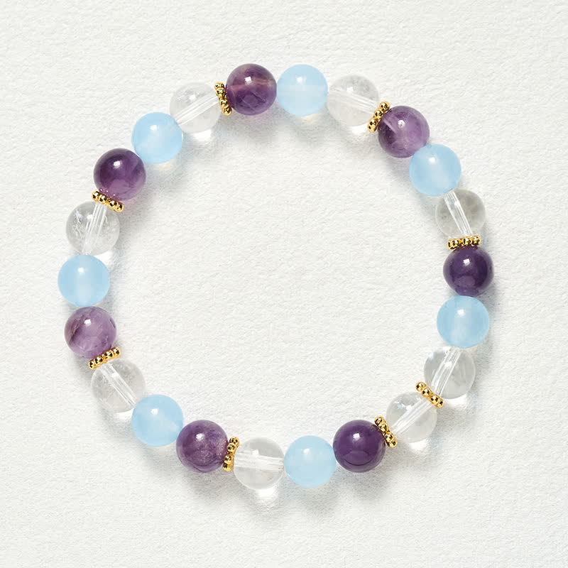 Buddha Stones Clear Quartz Amethyst Blue Chalcedony Beads Protection Bracelet - image 9