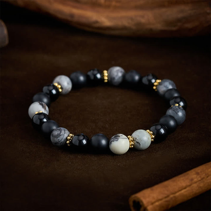 Buddha Stones Frosted Stone Black Obsidian Grey Jasper Beads Activate Bracelet - image 3