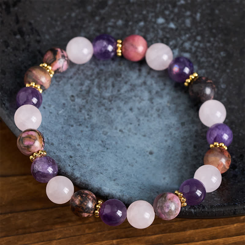 Buddha Stones Rose Quartz Rhodonite Amethyst Beads Peace Bracelet - image 3