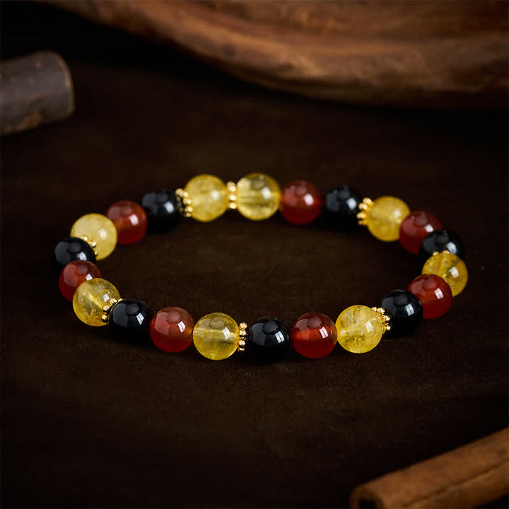 Buddha Stones Citrine Red Agate Black Obsidian Beads Generosity Bracelet - image 2