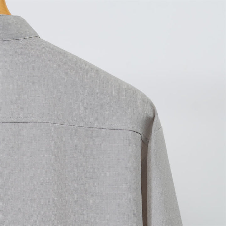 Buddha Stones Fall Tang Style Casual Mandarin Collar Button-Up Solid Men's Long Sleeve Shirts - image 17