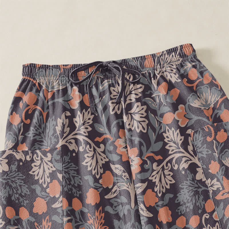 Buddha Stones Cotton Vintage Floral Paisley Pattern Women's Elastic Waist Harem Pants With Side Pockets - image 5