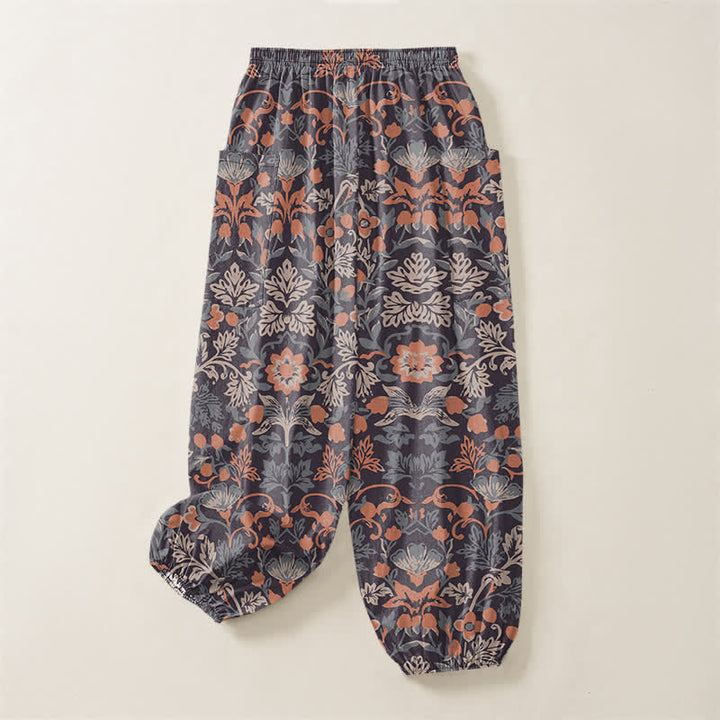 Buddha Stones Cotton Vintage Floral Paisley Pattern Women's Elastic Waist Harem Pants With Side Pockets - image 4