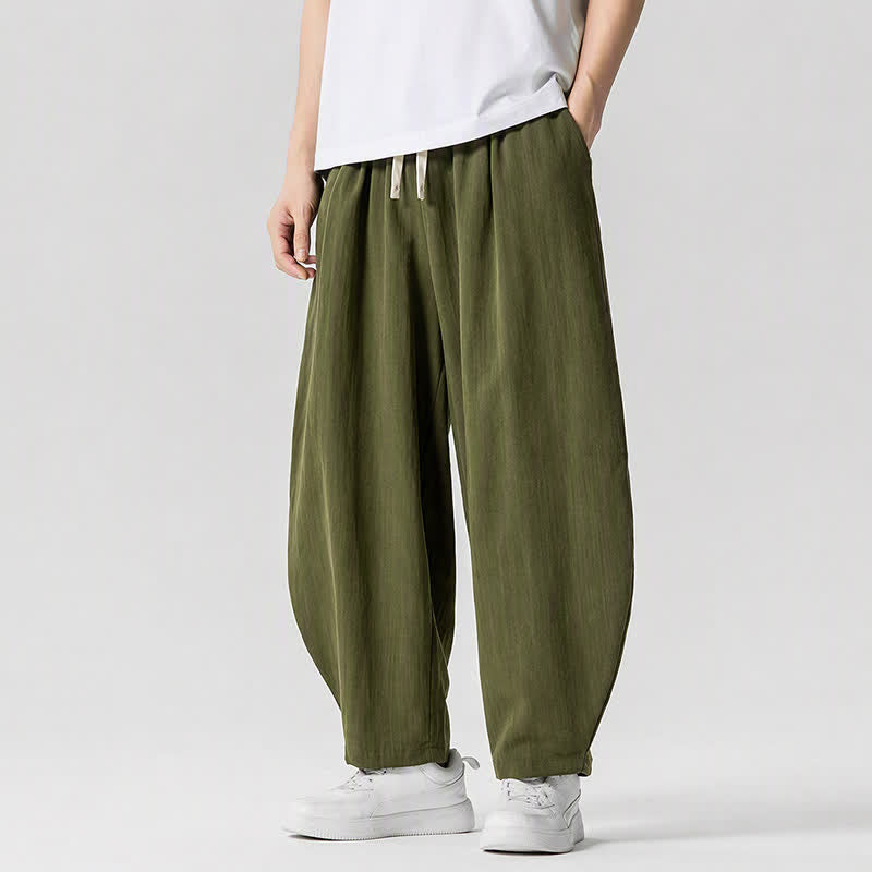 Buddha Stones Spring Summer Casual Drawstring Solid Cropped Pants Men's Harem Pants With Pockets - image 12