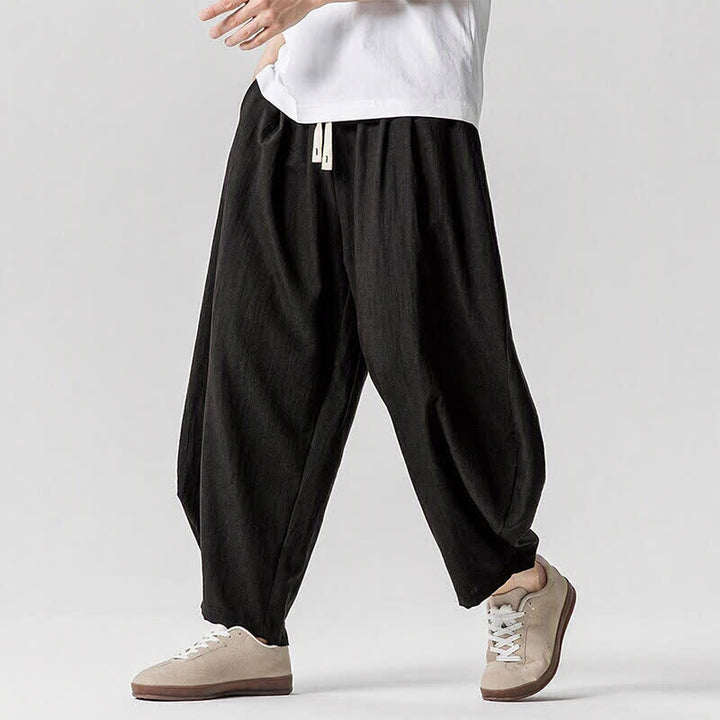 Buddha Stones Spring Summer Casual Drawstring Solid Cropped Pants Men's Harem Pants With Pockets - image 9
