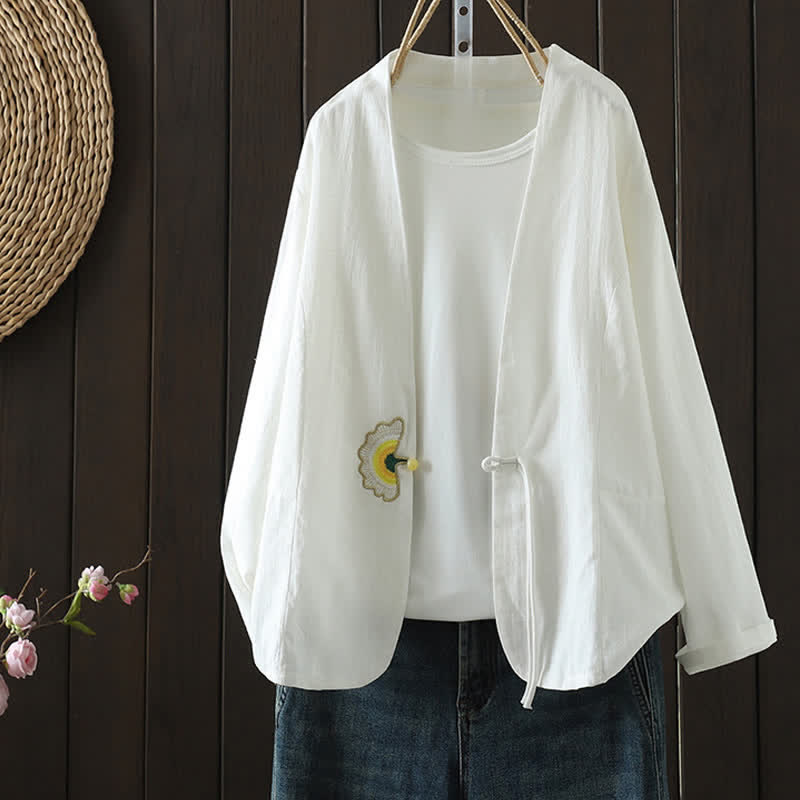 Buddha Stones Spring Summer Casual Minimalist Drawstring Embroidery Solid Women's Long Sleeve Shirts - White - US8-10, UK/AU12-14, EU40-42 (2XL) - image 14