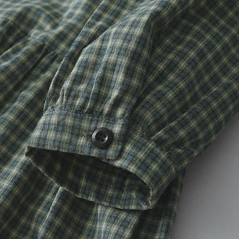 Buddha Stones Fall Casual Vintage Button-Up Plaid Women's Long Sleeve Dress - image 7