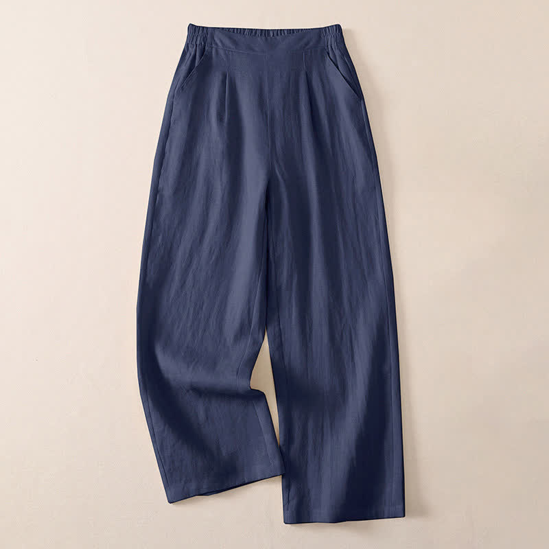 Buddha Stones Spring Fall Classic Simple Solid Cropped Pants Women's Straight Leg Pants With Pocket - SteelBlue - US8-10, UK/AU12-14, EU40-42 (2XL) - image 9