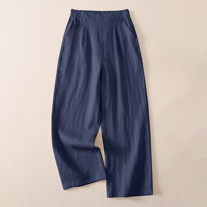 Buddha Stones Spring Fall Classic Simple Solid Cropped Pants Women's Straight Leg Pants With Pocket - SteelBlue - US8-10, UK/AU12-14, EU40-42 (2XL) - image 9