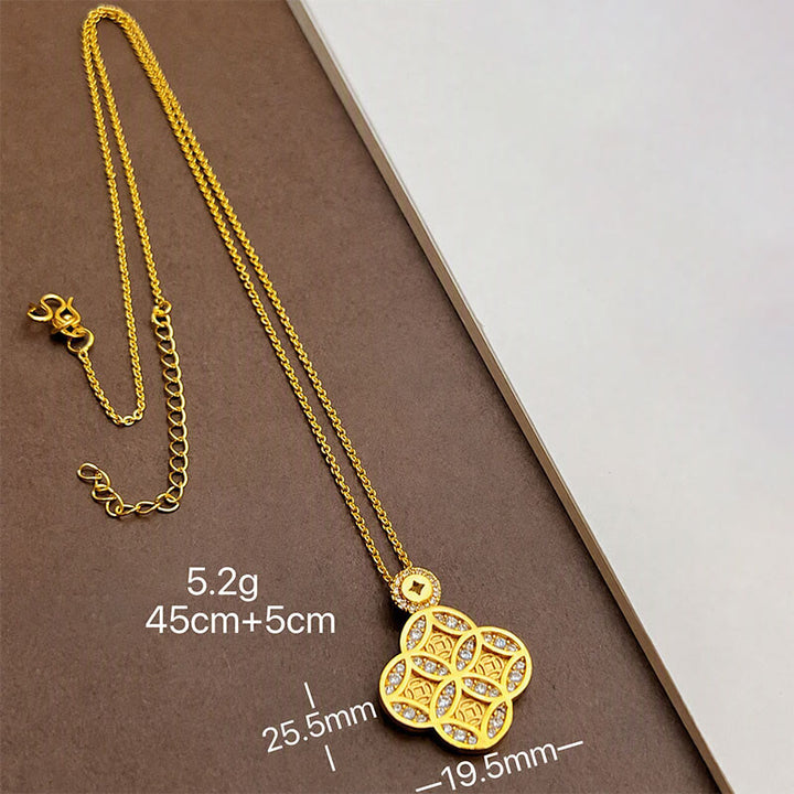 Buddha Stones Copper Chinese Coin Prosperity Four Leaf Clover Necklace - image 6