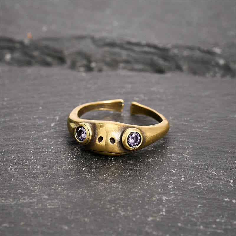 Buddha Stones Vintage Brass Feng Shui Frog Wealth Open Ring - image 11