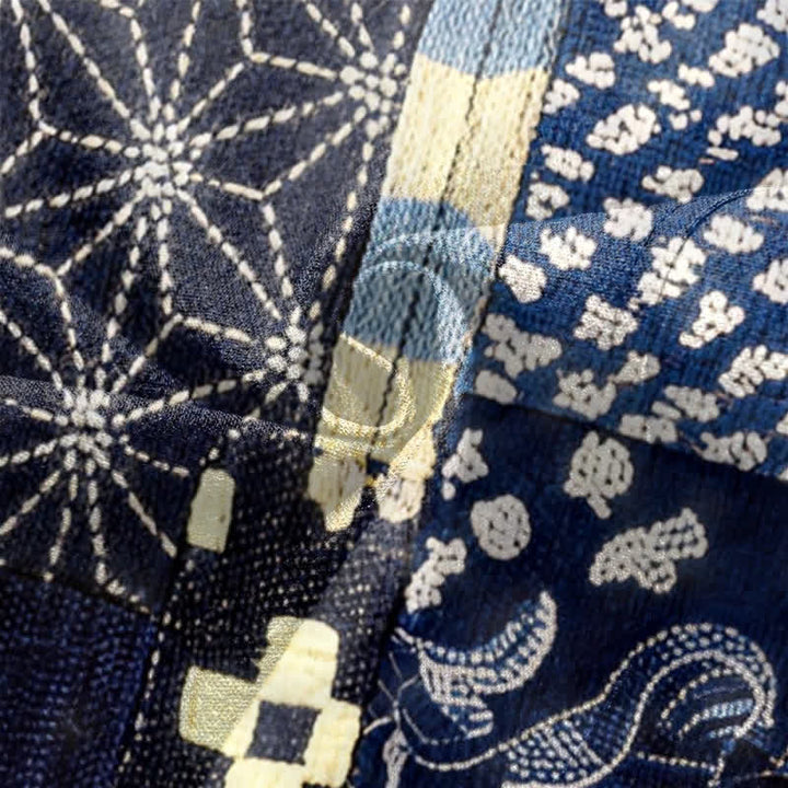 Buddha Stones Cotton Vintage Floral Patchwork Pattern Open Front Men's Kimono - image 5