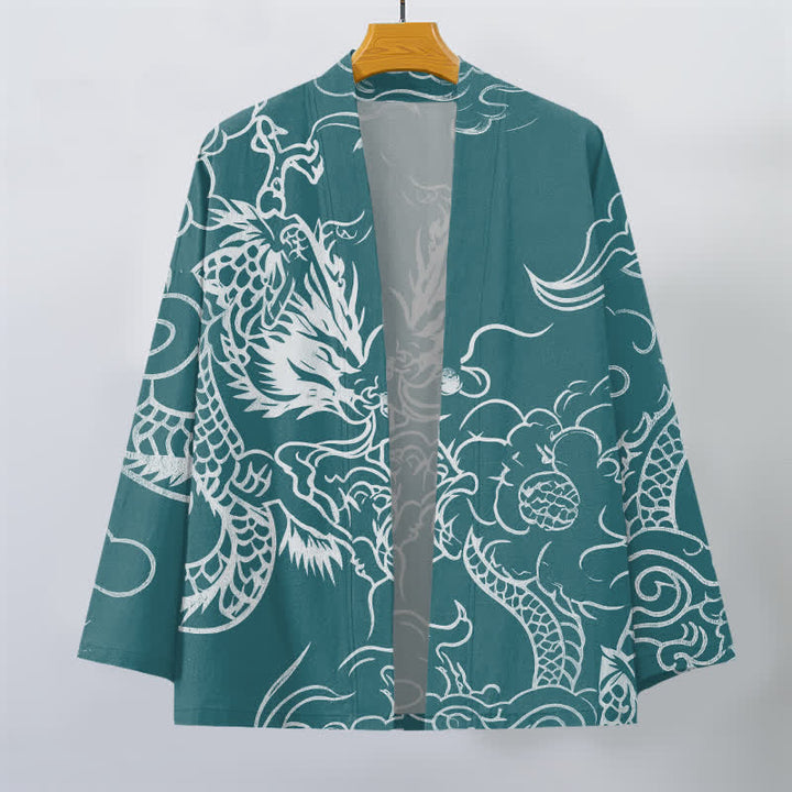 Buddha Stones Cotton Traditional Dragon Cloud Pattern Open Front Men's Kimono - image 7