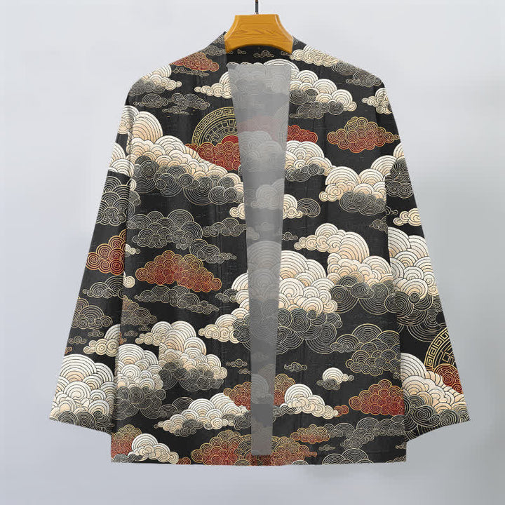 Buddha Stones Cotton Auspicious Cloud Tide Pattern Open Front Men's Kimono - image 1