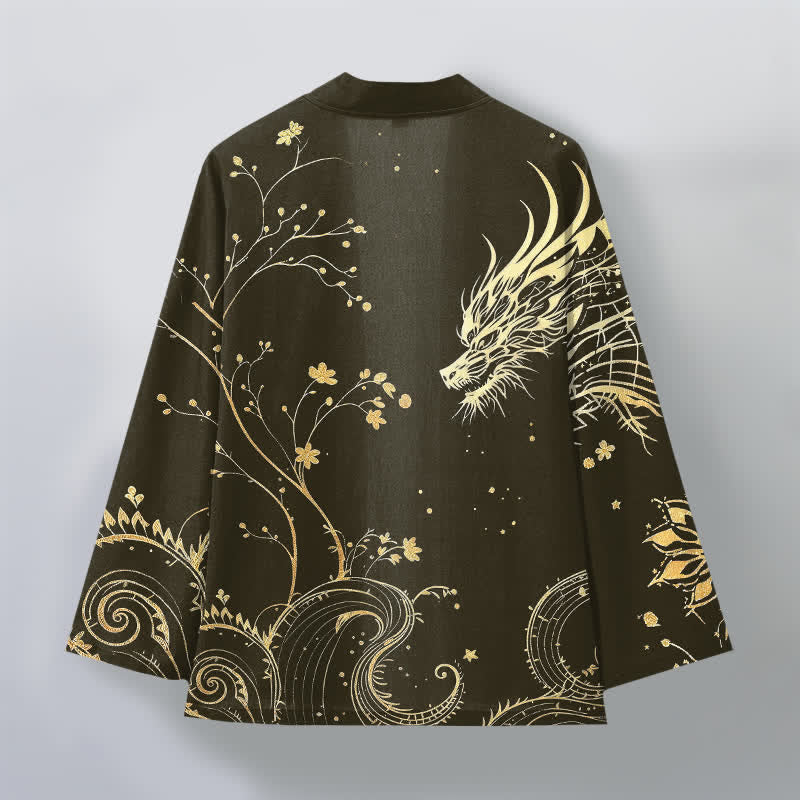 Buddha Stones Cotton Dragon Tide Florals Pattern Open Front Men's Kimono - image 8
