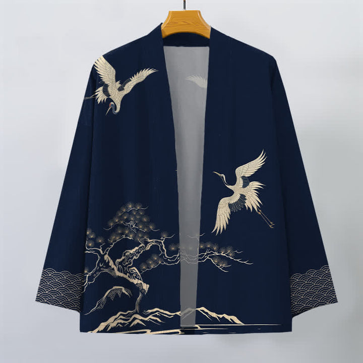 Buddha Stones Cotton Crane Pine Landscape Pattern Open Front Men's Kimono - image 7