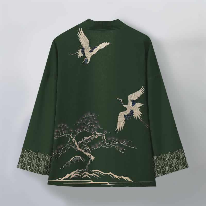 Buddha Stones Cotton Crane Pine Landscape Pattern Open Front Men's Kimono - image 11