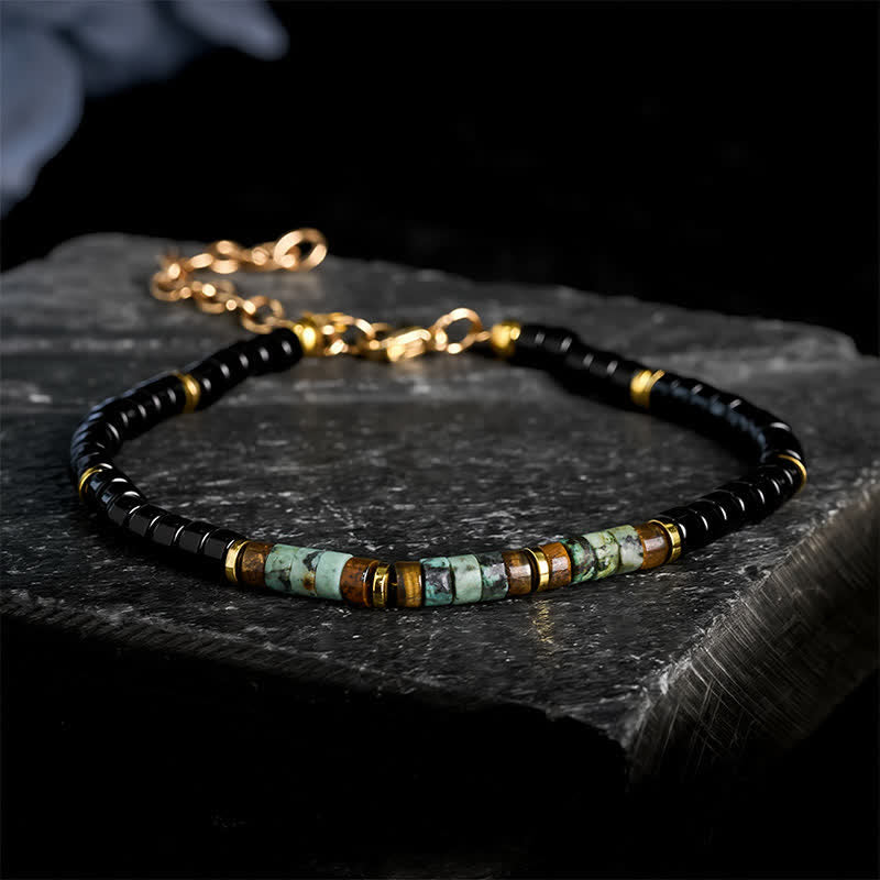 Buddha Stones Black Onyx and Turquoise Protection Round Bead Bracelet - Black Onyx & Turquoise (Wrist Circumference: 7.1–7.9 in/18–20 cm) - image 0