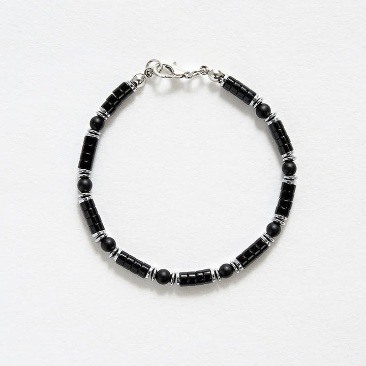Buddha Stones Black Onyx Cylindrical Frosted Spacer Bead Protection Bracelet - image 4