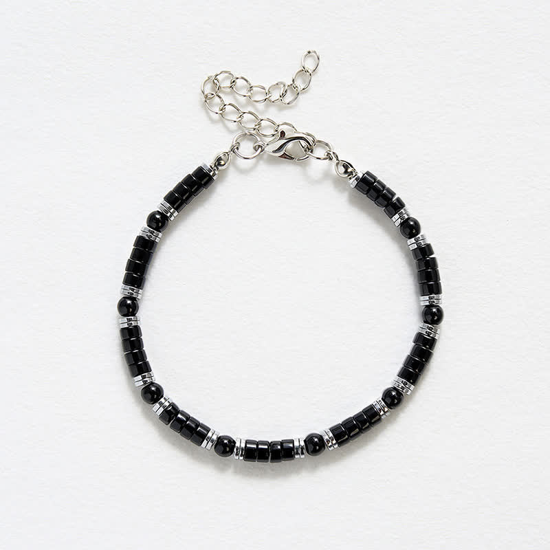 Buddha Stones Black Onyx Cylindrical Frosted Spacer Bead Protection Bracelet - image 12