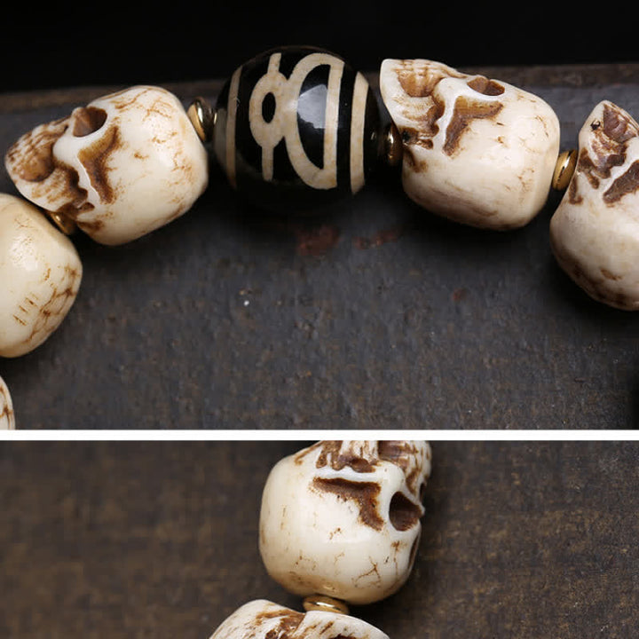 Buddha Stones Hand Carved Bone Bead Lord of the Corpse Forest Dzi Bead Protection Bracelet - image 4