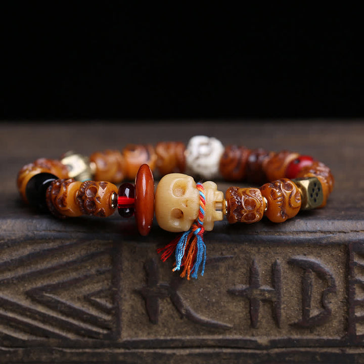 Buddha Stones Tibetan Hand Carved Bone Bead Lord of the Corpse Forest Protection Bracelet - image 1