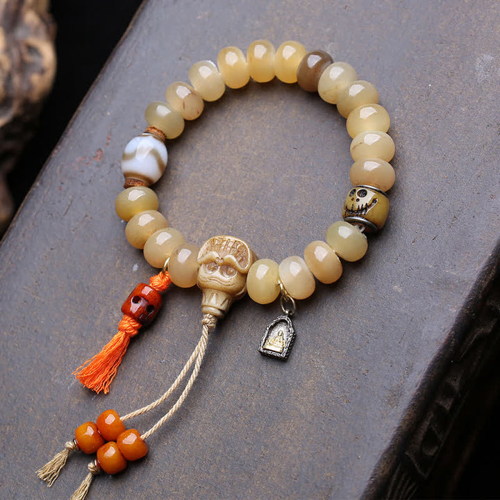 Buddha Stones Bone Bead Dzi Bead Lord of the Corpse Forest Protection Tibetan Bracelet - Lord of the Corpse Forest - 12×7mm - image 0