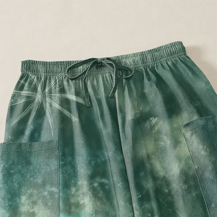 Buddha Stones Cotton Oriental Crane Lotus Pattern Women's Elastic Waist Harem Pants With Side Pockets - image 5