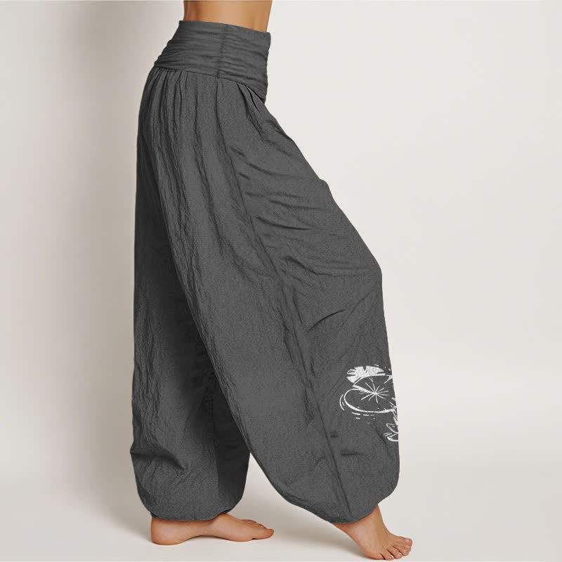 Buddha Stones Pure Cotton Koi Lotus Pattern Women's Elastic Waist Harem Pants - image 6
