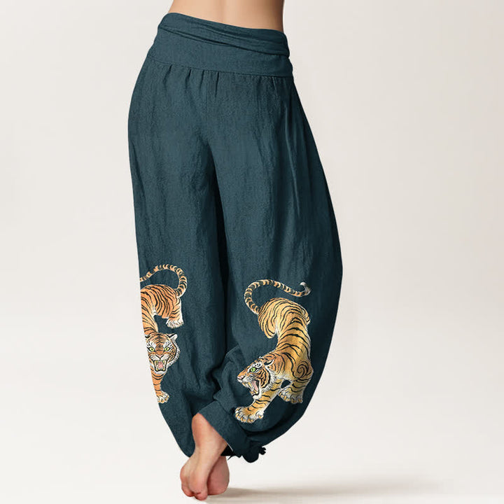 Buddha Stones Cotton Majestic Tiger Pattern Women's Elastic Waist Harem Pants - image 7