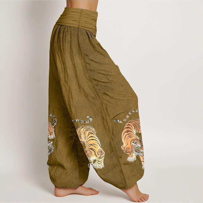 Buddha Stones Cotton Majestic Tiger Pattern Women's Elastic Waist Harem Pants - image 9