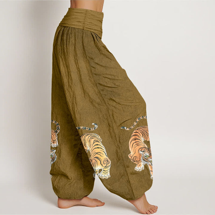 Buddha Stones Cotton Majestic Tiger Pattern Women's Elastic Waist Harem Pants - image 9