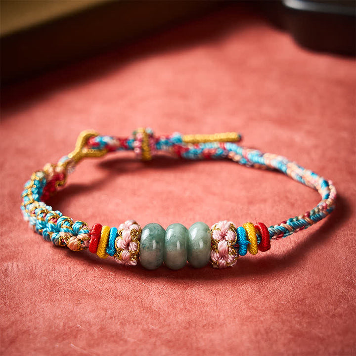 Buddha Stones Hand-Woven Multicolor Peach Blossom Jade Luck Rope Bracelet - image 1