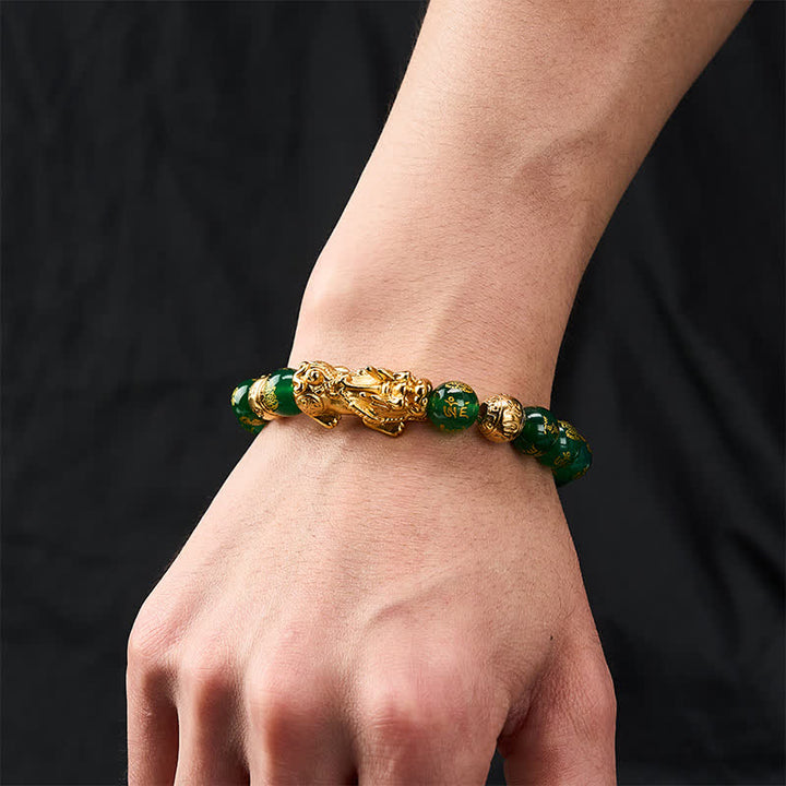Buddha Stones Natural Green Agate Om Mani Padme Hum PiXiu Harmony Bracelet - image 5