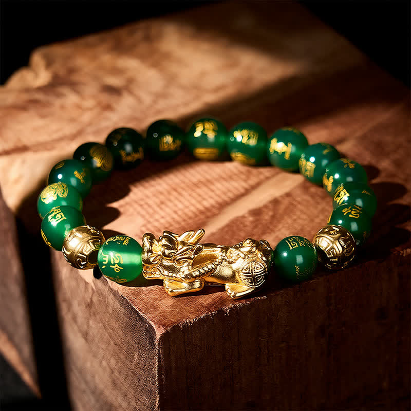 Buddha Stones Natural Green Agate Om Mani Padme Hum PiXiu Harmony Bracelet - image 3