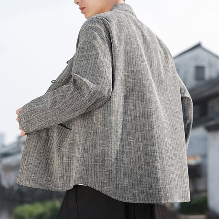 Buddha Stones Fall Winter Tang Style Casual Frog Button Solid Men's Jacket With Pockets - image 4