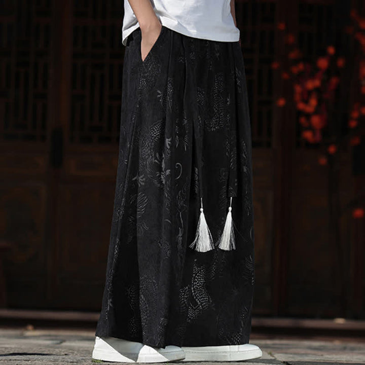 Buddha Stones Fall Winter Vintage Drawstring Dragon Ankle Pants Men's Wide Leg Pants With Pockets - image 12