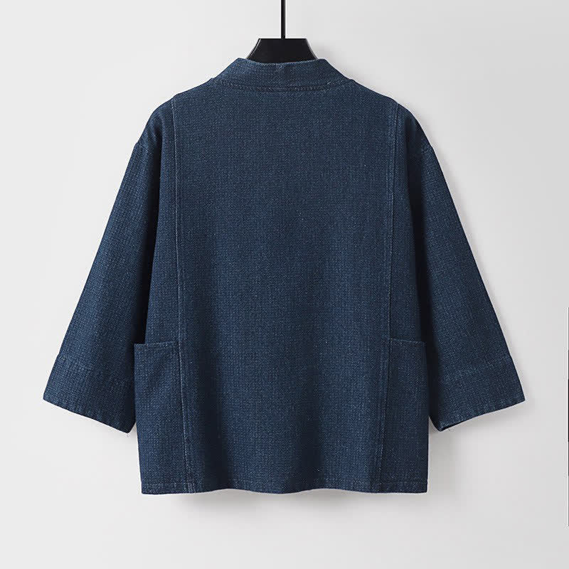 Buddha Stones Fall Casual Minimalist Drawstring Solid Cotton Linen Men's Kimonos With Pocket - image 4