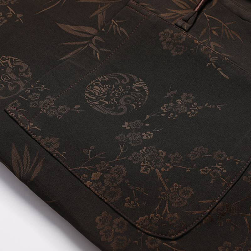 Buddha Stones Fall Winter Tang Style Vintage Mandarin Collar Frog Button Floral Men's Meditation Cloth With Pocket - image 13