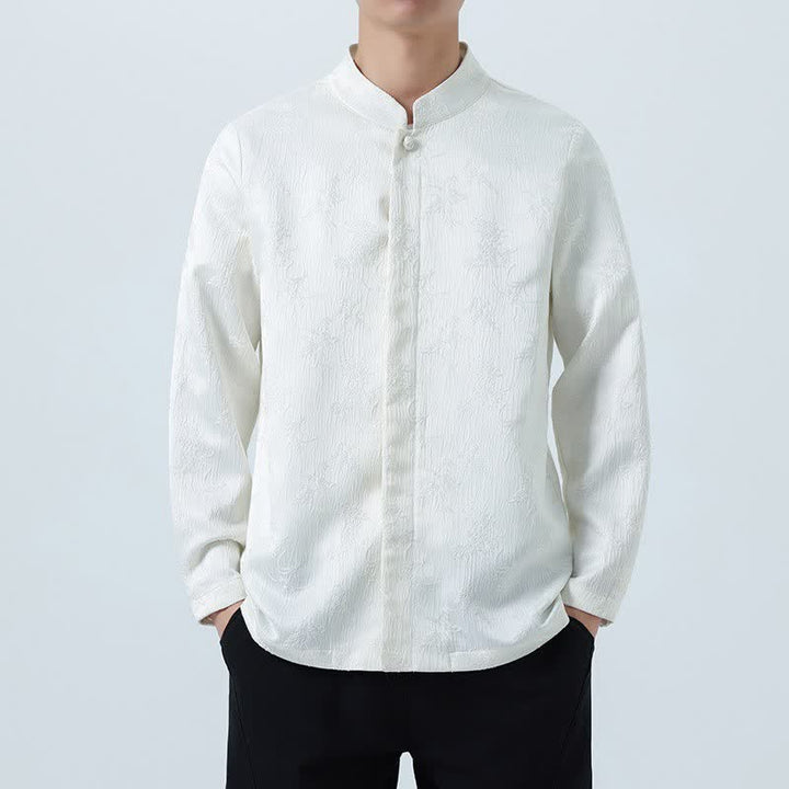 Buddha Stones Fall Vintage Tang Style Mandarin Collar Floral Men's Long Sleeve Shirts - WhiteSmoke - US/UK/AU46，EU56 (5XL) - image 12