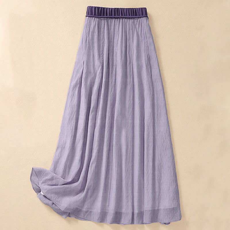 Buddha Stones Casual Contrasting Color Pleated Lace-Up Design Women's 7-8 Length Skirt - image 17