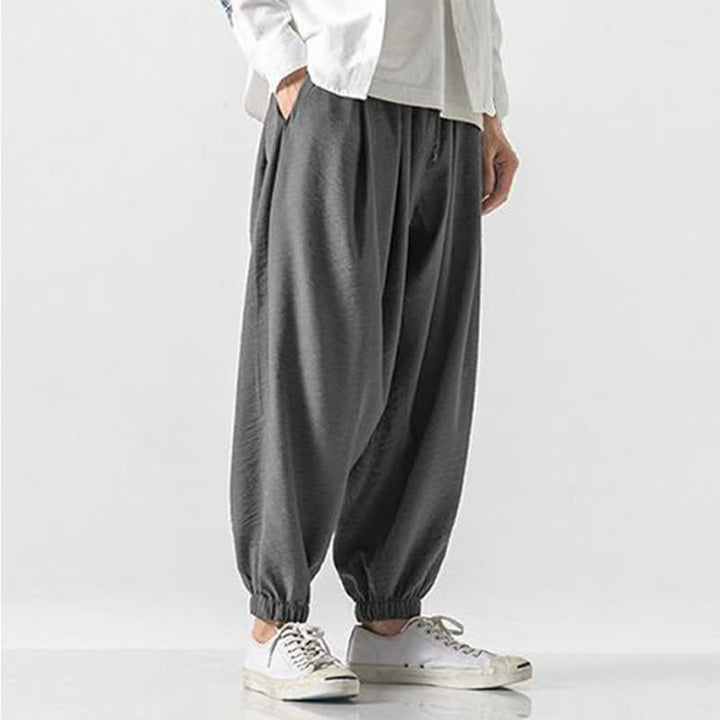 Buddha Stones Spring Summer Casual Drawstring Solid Cropped Pants Men's Tapered Pants With Pocket - image 23