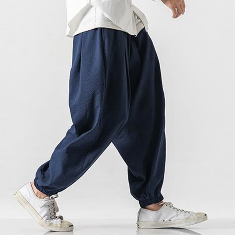 Buddha Stones Spring Summer Casual Drawstring Solid Cropped Pants Men's Tapered Pants With Pocket - image 12