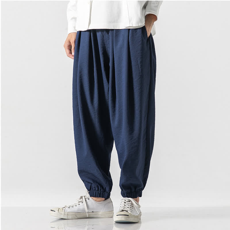 Buddha Stones Spring Summer Casual Drawstring Solid Cropped Pants Men's Tapered Pants With Pocket - image 14